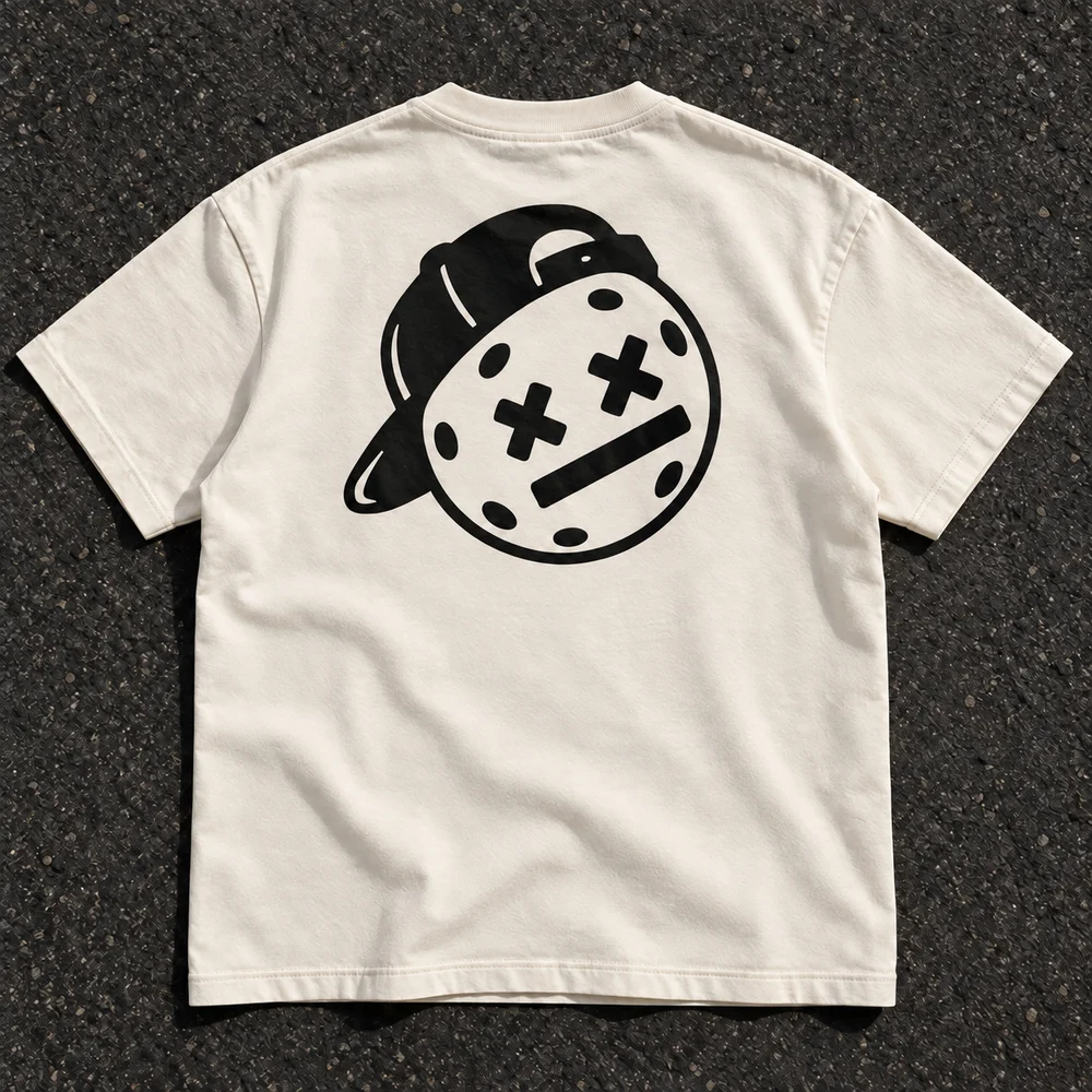 Concept preview of an ecru tee with our pickleball-head graphic on the back